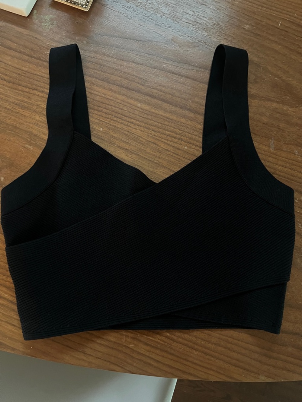Aritzia Black Ribbed Wrap Crop Top